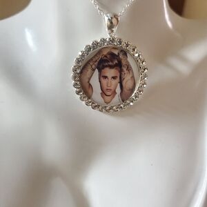 JUSTIN BIEBER 925 silver necklace BLING rhinestones cute gift with gift box